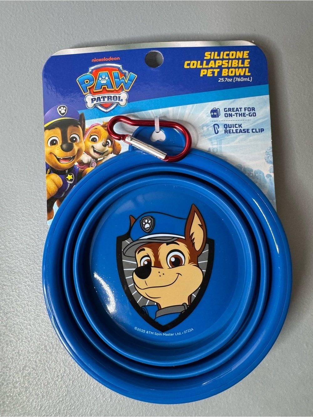 Paw Patrol Chase Blue Silicone Collapsible Pet Bowl carabiner travel on the go